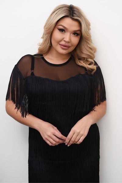 Довга вечірня сукня з бахромою із креп-дайвінгу та сітки 5ПЛ7.А1.Х062.P630 фото